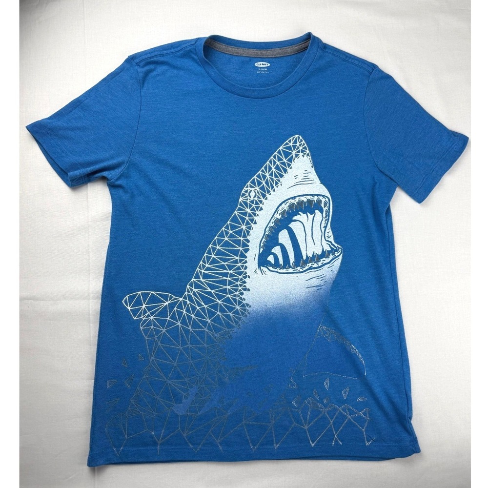 Old Navy Boys Blue Geometric Shark Graphic T-Shirt XL 14-16 Short Sleeve Tee